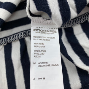 Girls Cotton On, navy stripe soft cotton asymmetrical dress, NEW, size 4, L: 59cm