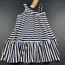 Load image into Gallery viewer, Girls Cotton On, navy stripe soft cotton asymmetrical dress, NEW, size 4, L: 59cm