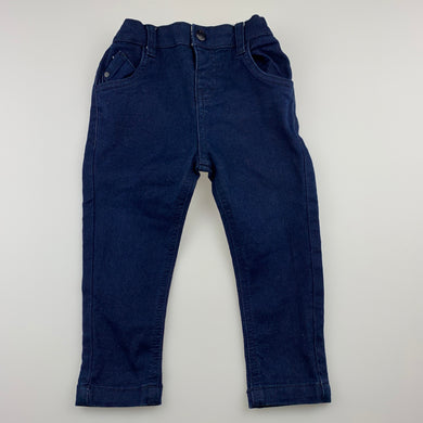 Boys Dymples, blue stretch casual pants, adjustable, Inside leg: 29cm, GUC, size 1,  