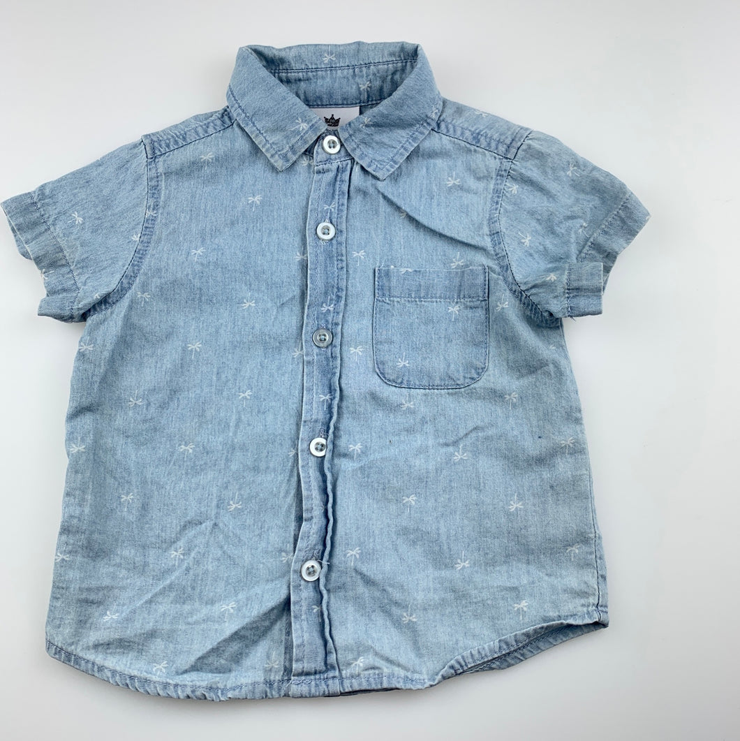 Boys Young Original, chambray cotton short sleeve shirt, GUC, size 1,  