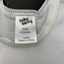 Load image into Gallery viewer, unisex Baby Berry, white ribbed cotton singlet top, EUC, size 000,  