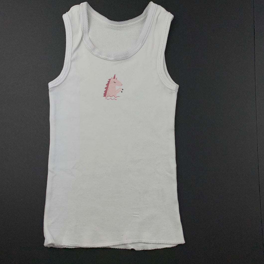 Girls Anko, white cotton singlet top, unicorn, GUC, size 0,  