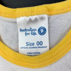unisex Australian For Life, cotton lifesaver singlet top, GUC, size 00,  