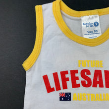 Load image into Gallery viewer, unisex Australian For Life, cotton lifesaver singlet top, GUC, size 00,  