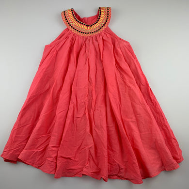 Girls Bardot Junior, pink lightweight cotton casual dress, GUC, size 5, L: 56cm