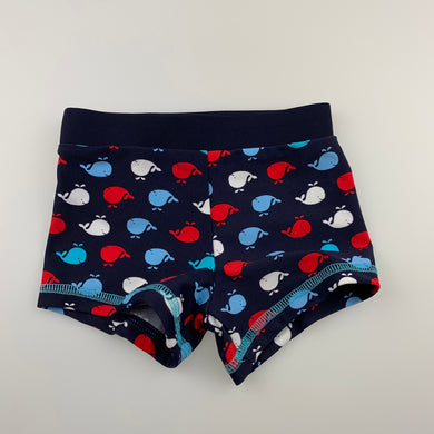 Boys Papoose, navy swim shorts, whales, EUC, size 00,  