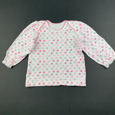 Girls Woolies Babes, cotton long sleeve top, hearts, FUC, size 0,  