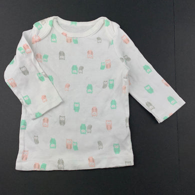 Girls Carters, cotton long sleeve top, owls, GUC, size 000,  