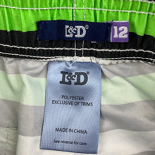 Load image into Gallery viewer, Boys L&amp;D, striped lightweight board shorts, elasticated, GUC, size 12,  