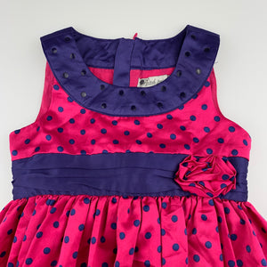 Girls Patch Princess, lined pink & navy spot party dress, FUC, size 2, L: 47cm