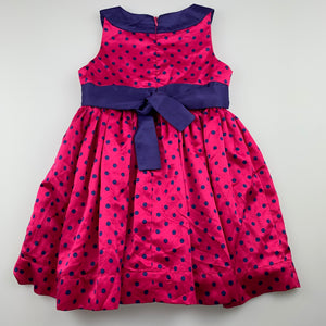 Girls Patch Princess, lined pink & navy spot party dress, FUC, size 2, L: 47cm
