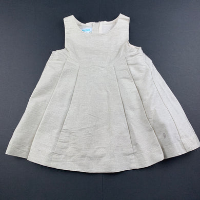 Girls Obaibi, cotton lined linen / cotton blend metallic dress, EUC, size 00, L: 39cm