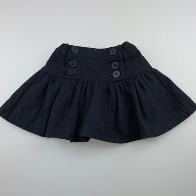 Girls Fresh Baked, dark navy 100% wool skirt, adjustable, L: 25cm, GUC, size 0,  
