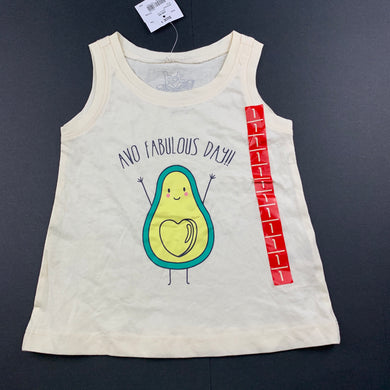 Girls H&T, cream cotton top, avocado, NEW, size 1,  