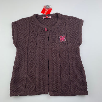 Girls Ollie's Place, brown knitted cotton cable vest / sweater, NEW, size 4,  