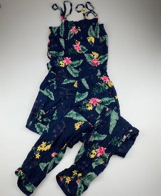 Girls H&M, lightweight navy floral jumpsuit, Inside leg: 74cm, EUC, size 16,  