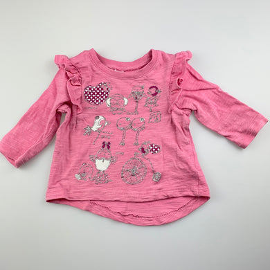 Girls Dymples, pink cotton long sleeve top, birds, GUC, size 00,  