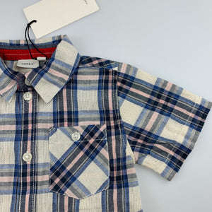 Boys Name It, checked cotton short sleeve shirt, NEW, size 2,  