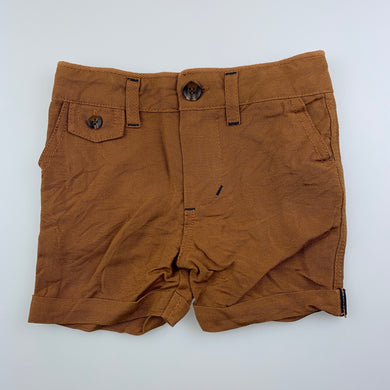 Boys Bardot Junior, tan linen / viscose shorts, adjustable, EUC, size 000,  