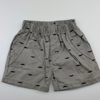 Boys Bon Bebe, grey cotton shorts, elasticated, moustaches, EUC, size 000,  