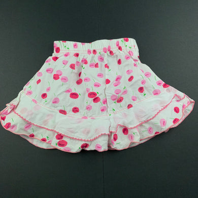 Girls lightweight, floral cotton skirt, elasticated, L: 22cm, EUC, size 1,  