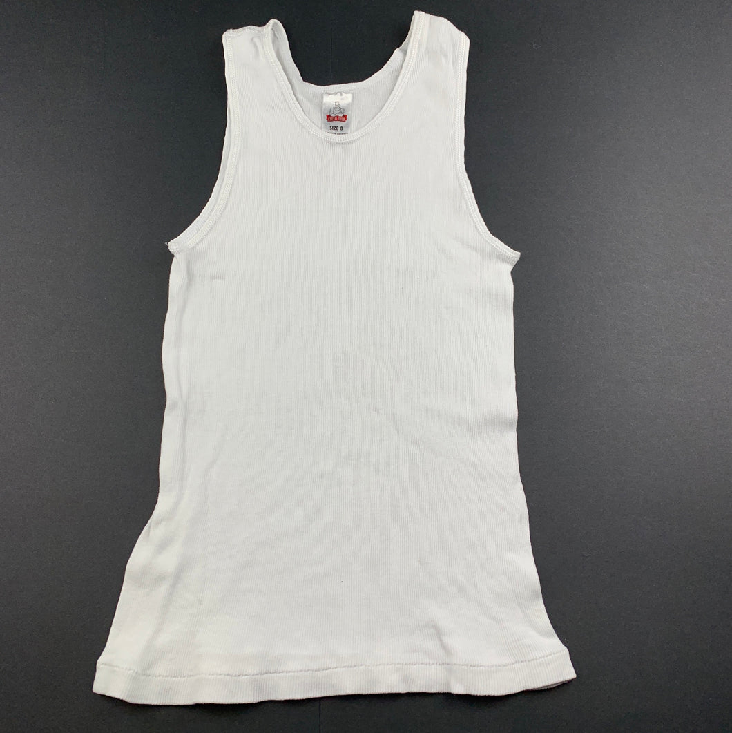 Boys Bonds, white cotton chesty singlet top, marks on back, FUC, size 8,  