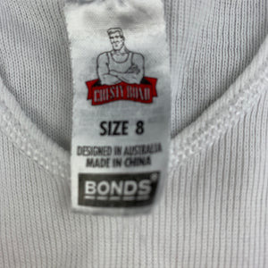 Boys Bonds, white cotton chesty singlet top, marks on back, FUC, size 8,  