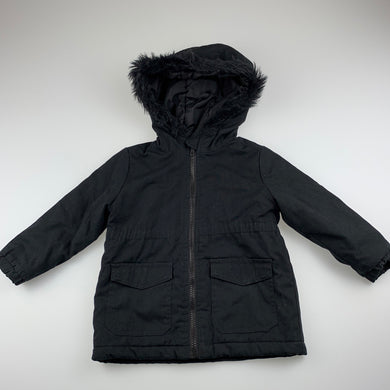 Girls Kids & Co, black hooded jacket / coat, GUC, size 2,  