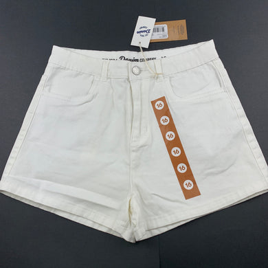 Girls 1964 Denim Co, white stretch denim high waist shorts, W: 64cm, NEW, size 16,  