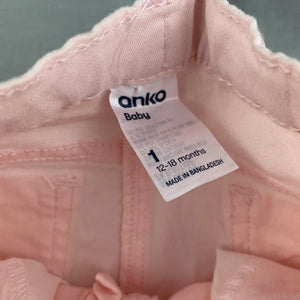 Girls Anko, pink stretch cotton pants, adjustable, Inside leg: 29.5cm, NEW, size 1,  