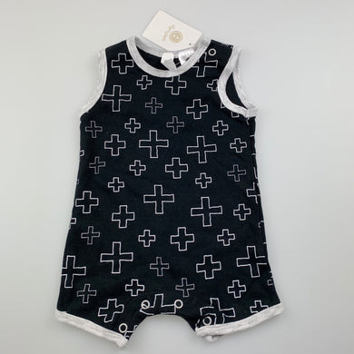 unisex Dymples, black cotton romper, crosses, NEW, size 000,  