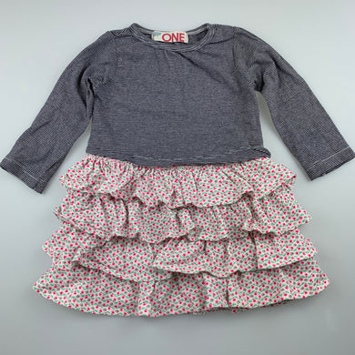Girls Cotton On, stretchy stripe & floral long sleeve dress, GUC, size 1, L: 41cm