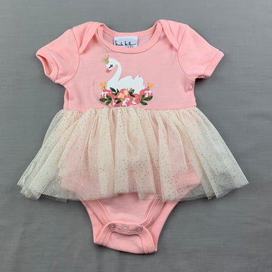 Girls Nicole Miller, pink tutu romper, swan, EUC, size 00,  