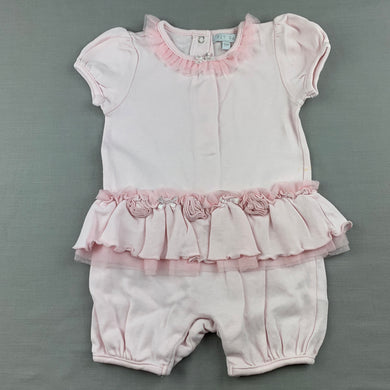 Girls ZIP ZAP, pink stretchy romper, mark left waist, FUC, size 00,  
