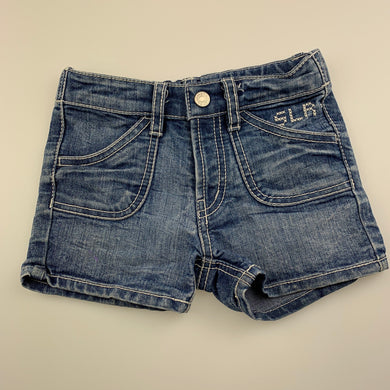 Girls Baby Shelter, blue denim shorts, adjustable, FUC, size 1-2,  