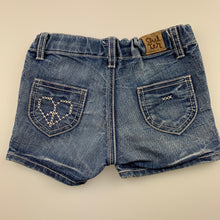 Load image into Gallery viewer, Girls Baby Shelter, blue denim shorts, adjustable, FUC, size 1-2,  