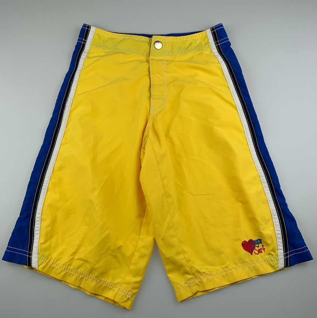 Girls Sugar Surf, yellow lightweight board shorts, W: 60cm, GUC, size 10,  