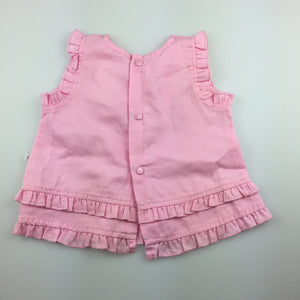 Girls Papoose Layette, cute pink embroidered top, EUC, size 0000