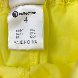 Girls B Collection, lined yellow cotton shorts, elasticated, EUC, size 4,  