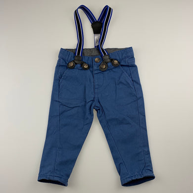 Boys Peter Morrissey, blue cotton pants, adjustable, braces, EUC, size 00,  