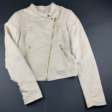 Girls H&M, beige faux suede jacket / coat, armpit to armpit: 45cm, L: 45cm, EUC, size 15,  