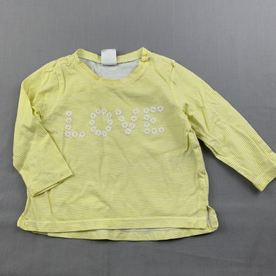 Girls H&M, yellow stripe cotton top, flowers, FUC, size 00,  