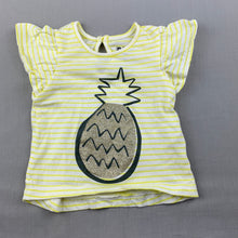 Load image into Gallery viewer, Girls Cotton On, yellow stripe cotton t-shirt / top, pineapple, GUC, size 00,  