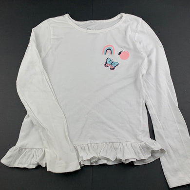 Girls Kids & Co, white cotton long sleeve top, butterfly, FUC, size 7,  