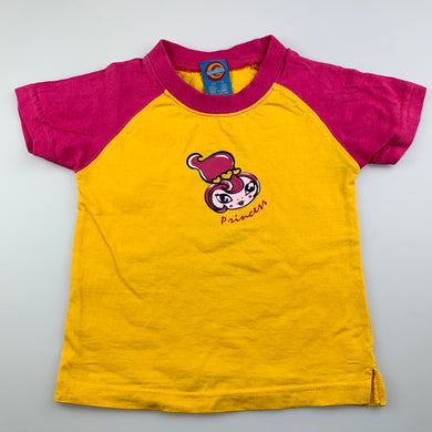 Girls SpudKids, yellow & pink cotton t-shirt / top, GUC, size 0,  