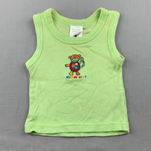 Load image into Gallery viewer, unisex Target, green cotton singlet top, monkey, GUC, size 0000,  