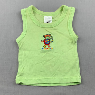 unisex Target, green cotton singlet top, monkey, GUC, size 0000,  