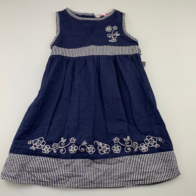 Girls H&T, navy lightweight cotton embroidered dress, GUC, size 2, L: 53cm