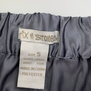 Girls Stix n Stones, grey satin pants, elasticated, Inside leg: 42.5cm, GUC, size 5,  