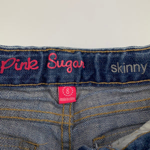 Girls Pink Sugar, blue stretch denim jeans, adjustable, Inside leg 54cm, GUC, size 8,  